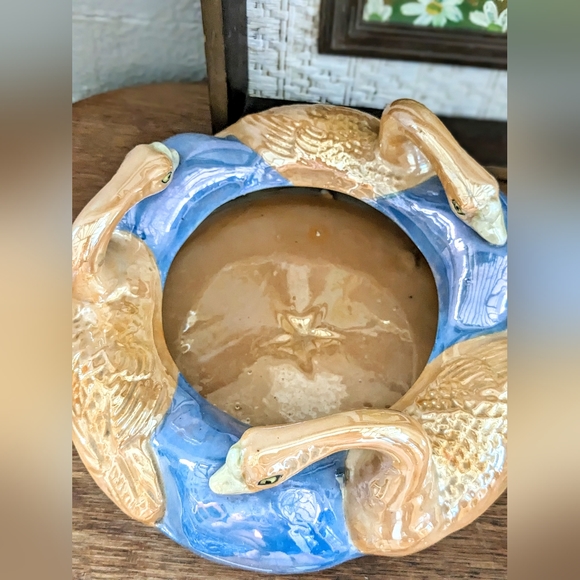 Plant holder Vintage geese lusterware Japan plant  trinket dish home decor birds - Picture 3 of 4